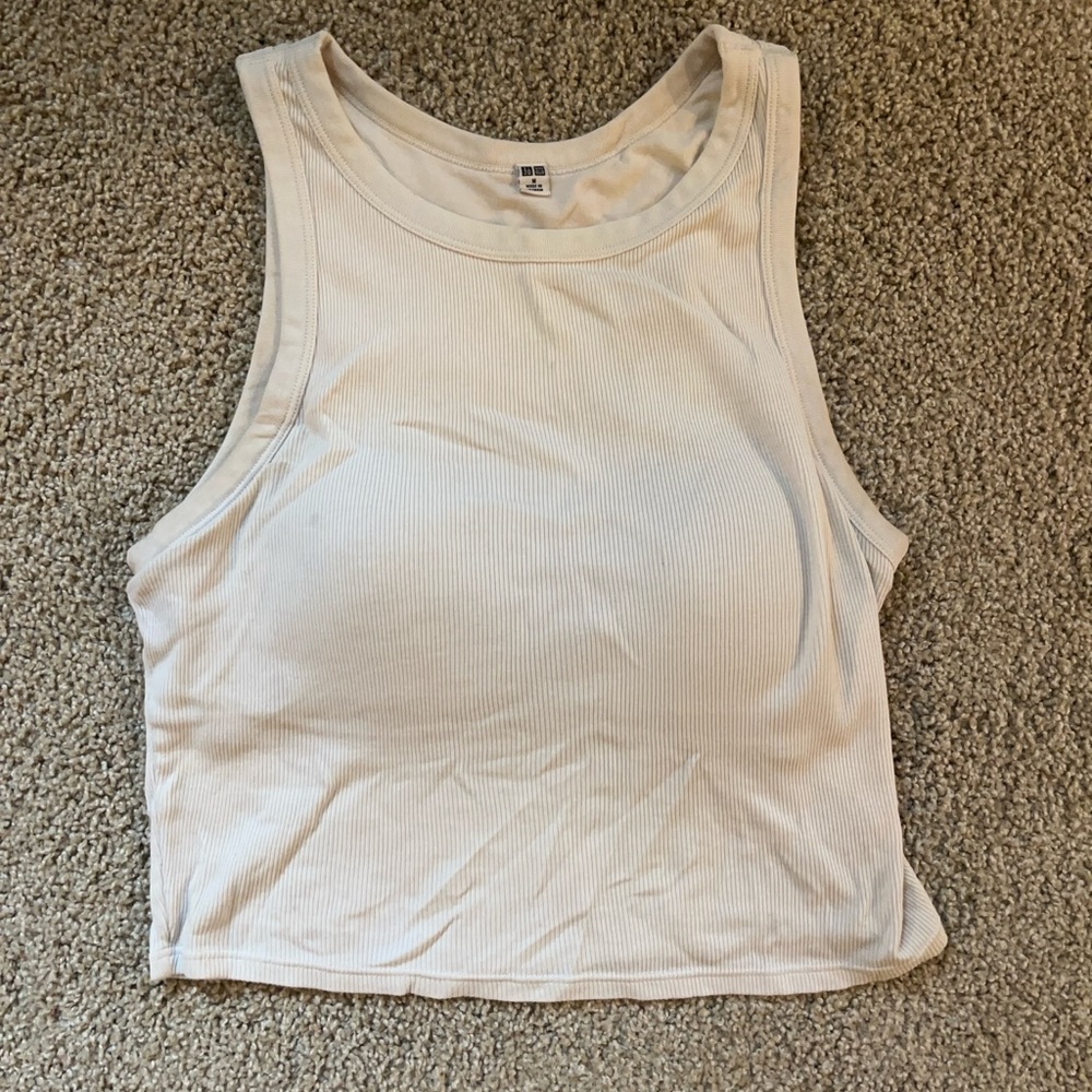 Uniqlo Cream Ribbed Cropped Tank Top - Women